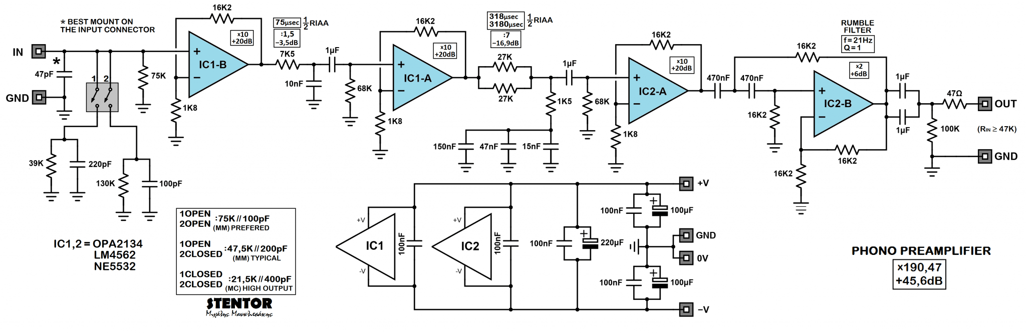 Phono RIAA Preamp Low Noise Transistors Work With Single 12-24Vdc