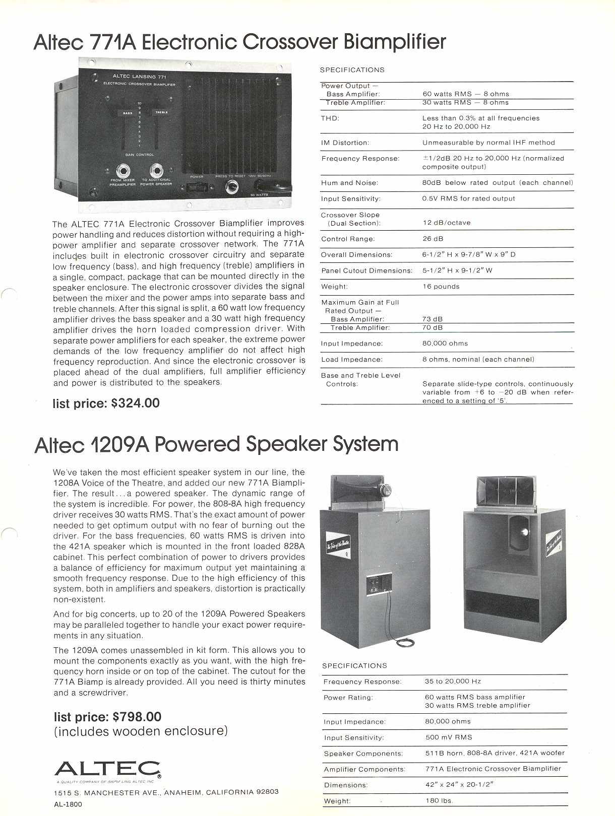 Altec Lansing Solid State Amps 1590B, 1590E, 771B, 771BX and Altec Lansing Solid State Amps 1590B, 1590E, 771B, 771BX and