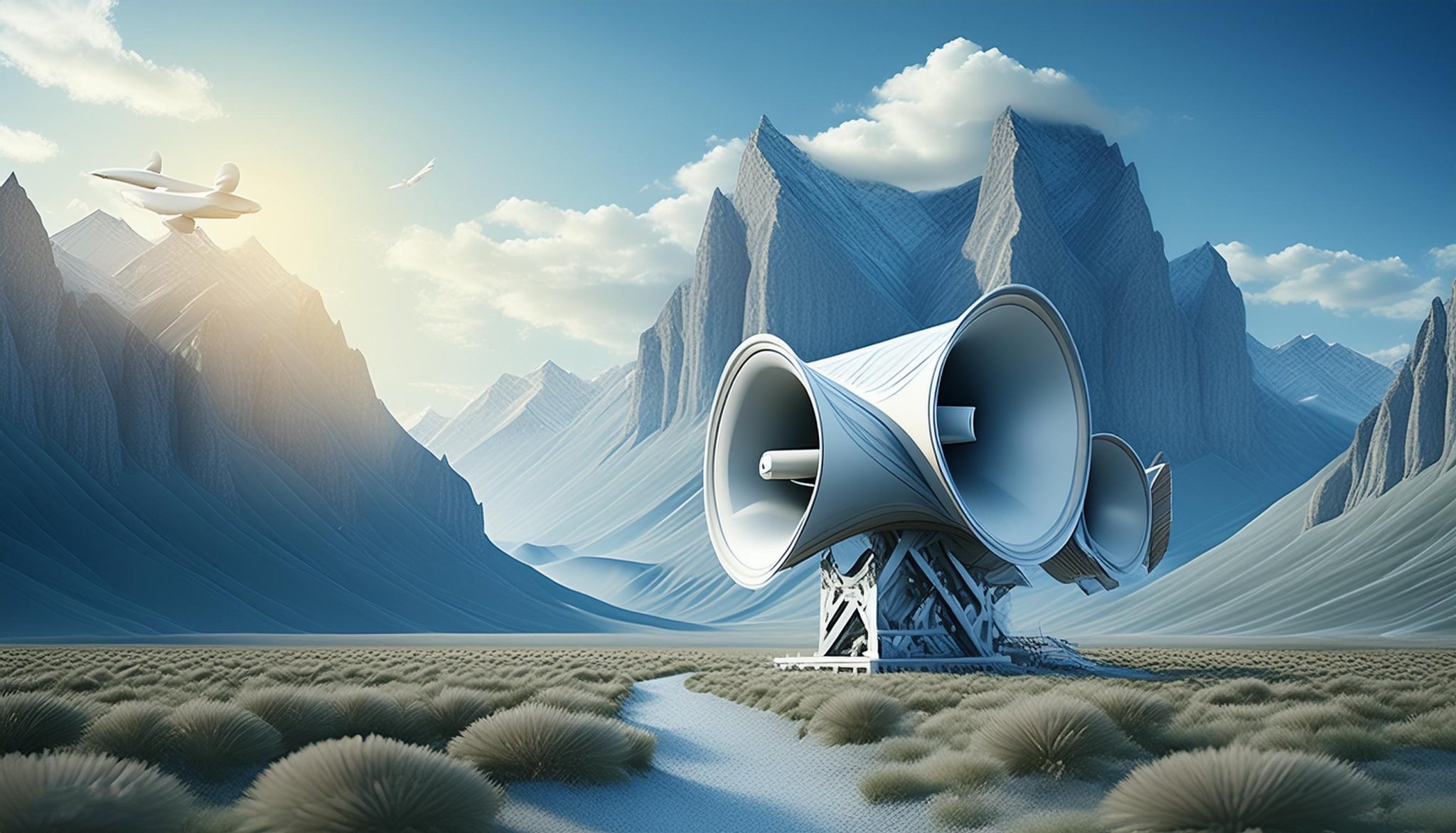 Firefly Massive horn speakers in twisted reality, muted wonderland, mountain, valley, storm cl...jpg