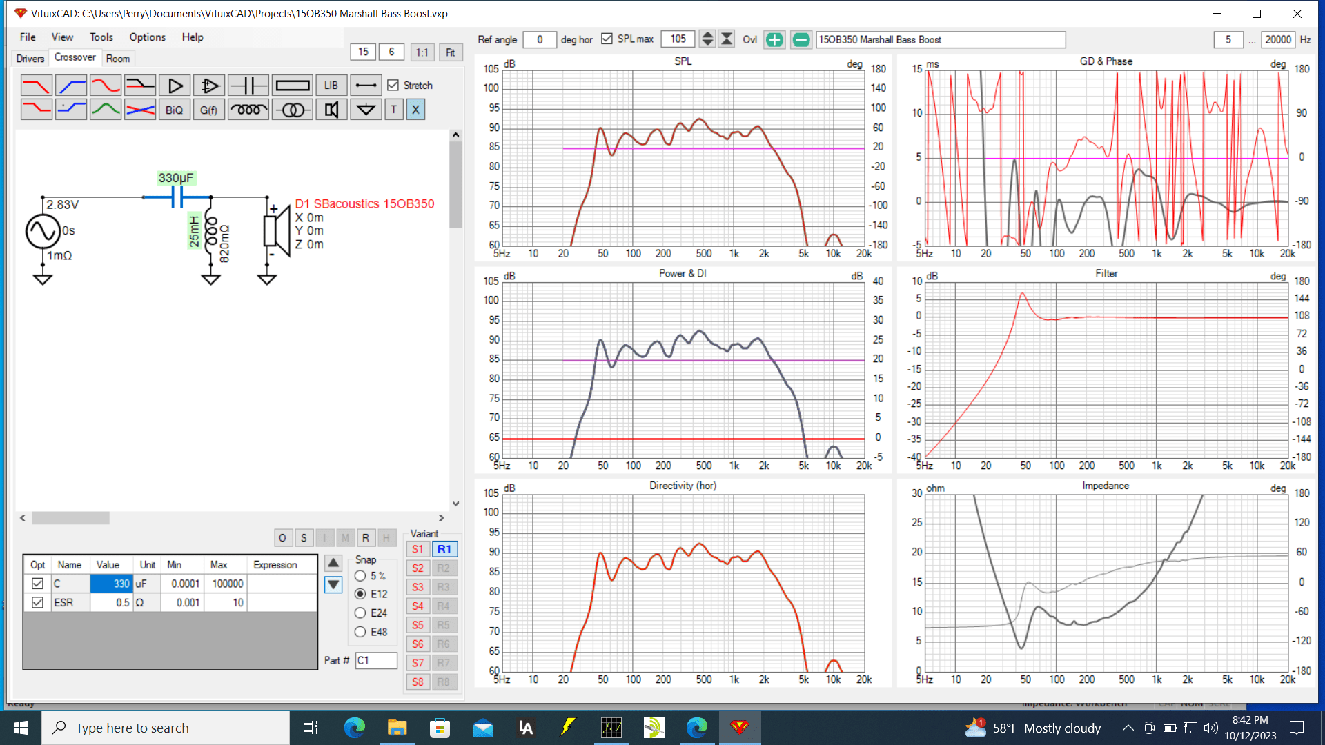 sb acoustics 150B350 farfield vituixcad MBB filter.png