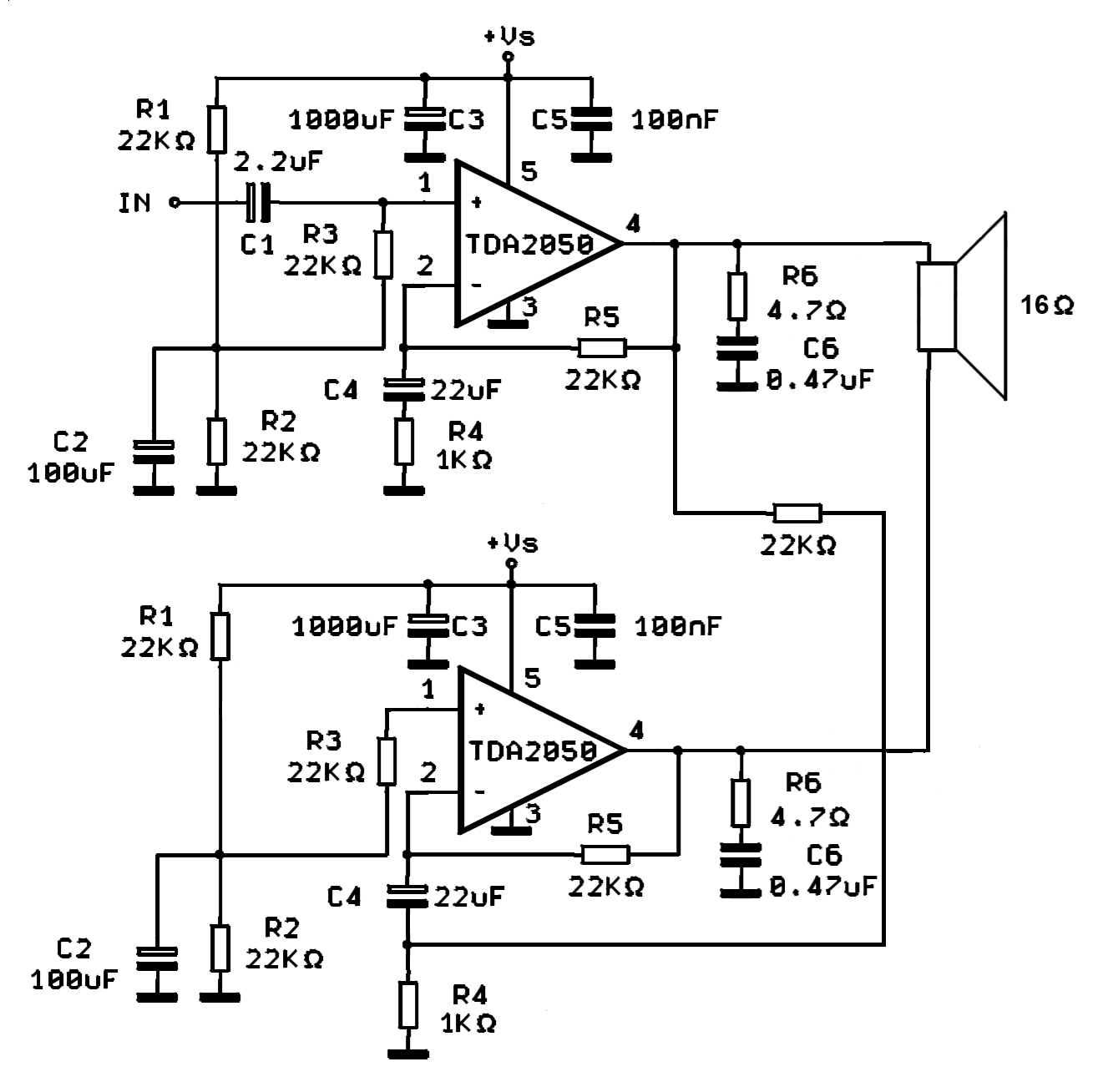 TDA2050 amp bridged no output caps.png