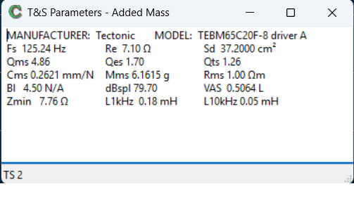 Tectonic TEBM65C20F-8 driver A TS parameters eggcrate faom - 11062025.png