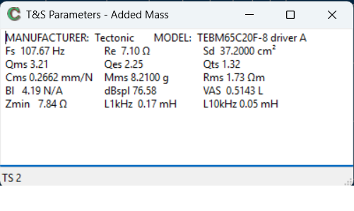 Tectonic TEBM65C20F-8 driver A TS parameters masking tape - 10062025.png