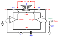 Simple Bridge Power Amplifier with Voltages.png