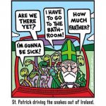 St Patrick driving the snakes out of Ireland.jpg