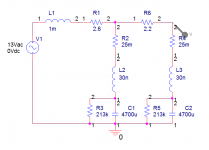 Spice L-C-R-C filter with real C models schematic.PNG