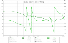 REW delay measurement with Xover woofer - SPL and phase (wrapped, zoomed).png