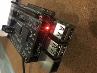2. Only RPI Led lights up on Isolator board (Notice Kali is stacked on top).JPG