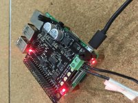 3. PSU to RPI & Isolator board (Notice both RPI Led & the isolated side [Audio Led] lights up).jpg