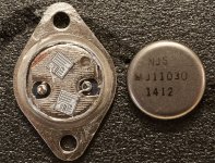 /QU
probably no, no way car radio, 12 of them bolted on so heavy aluminum heatsink, the reason i bought that thing, both transistors are npn type and look so powerful, bolted on 1cm thick plate alumin with wings which i have halved at half eheh for stereo, year of manufacturing I suppose is mid 80's , not sure, thing from a bank or similar, if i knew would not ask for data, even if knew, you see that is hard to get data for such left numering.
just took sum photos if possibly can help to identify this crap""
Man,the heatsink is fake trow it in trash!!!😀 😀
What did I do wrong?Andrew...
Why are you wasting our time by posting Duplicate images that don't reside on the DiyAudio server ???
how older> so betetr such as wine, best bolted contact u can check or serch reserch nasa m, nearest cu hi current indsutria types and so on, just found all 12 high weigt onhand xxx parts.now only for art and dive on look and gold?plated pins ...ciao ciao
Here I have bought it because it is still in stock, but when gone we get no new lead solder again but the new leadfree, then I have to go over also, I have still some 3 kilo so use that until it is out of stock.
regards
😛 the tick er=better cooling, and no double vizon (sorry)What did I do wrong?
do nt miss thread theme, focus on the lead solder pb or pb free in other thread if not exist. 😉
What did I do wrong?
Hi Andrew. I was referring to your post #800 photos being offsite.
They were Suzyj's pics showing the moulding pips/marks etc.Hi Andrew. I was referring to your post #800 photos being offsite.
Rather than refer to another post, while I was talking about what I could see on my devices, I repeated her pics so that Members could see what I was talking about.
But I see what you mean:
It is poor practice to use a remote server for pics and attachments that could eventually get "lost".
Ask Suzyj to attach her pics to the Forum.
2N5684/6 - Bad or OK?
I just received some 2N5684 and 2N5686 transistors from UT Source and would like your opinions. The first thing that I noticed is that there is some pitting on the bottom side of the transistors. The markings came off easily with isopropyl alcohol, so I cut the cap off of one to see inside. There are two parallel dies inside, however, I have seen this in genuine Motorola transistors as well. They do look pretty beefy, so I'm not sure if they are good transistors or not. What do you think?
Take care,
Doug
I just received some 2N5684 and 2N5686 transistors from UT Source and would like your opinions. The first thing that I noticed is that there is some pitting on the bottom side of the transistors. The markings came off easily with isopropyl alcohol, so I cut the cap off of one to see inside. There are two parallel dies inside, however, I have seen this in genuine Motorola transistors as well. They do look pretty beefy, so I'm not sure if they are good transistors or not. What do you think?
Take care,
Doug
Attachments
I don't see how parallel dies could work. The die with the higher B (static current gain) will take more current -> will get warmer -> will increase its B -> will take even more current -> will get even warmer … and so on. In the end the die with the higher B will take most of the load. That's why you need emitter resistors if you want to run power transistors in parallel.There are two parallel dies inside, however, I have seen this in genuine Motorola transistors as well.
Therefore: fake.
I don't see how parallel dies could work. The die with the higher B (static current gain) will take more current -> will get warmer -> will increase its B -> will take even more current -> will get even warmer … and so on. In the end the die with the higher B will take most of the load. That's why you need emitter resistors if you want to run power transistors in parallel.
Therefore: fake.
That is exactly what I would have thought too, but I have an old 80's vintage Motorola transistor of the same type that recently failed in an amplifier, and it has parallel dies as well. I believe that this transistor was manufactured many years before fakes were a thing, so I am a bit confused over seeing this.
Has anybody else ever seen pitting on the bottom of genuine Motorola transistors, like you can see near the leads in the second photo in my previous post?
Take care,
Doug
See if you can find any Motorola information on how they build up the baseplate.
The copper slug in the middle usually fits through a hole in the steel plate. But your version seems to be different. It looks like a copper slug soldered to the top of the steel baseplate. Motorola should confirm this transistor was manufacturered that way.
The copper slug in the middle usually fits through a hole in the steel plate. But your version seems to be different. It looks like a copper slug soldered to the top of the steel baseplate. Motorola should confirm this transistor was manufacturered that way.
What has me wondering is the sloppy layout of the dies and the atrocious bond of the one wire on the upper chip. I worked in a thin film lab for 2 summers back while at Uni, and any work like that would have been considered total reject.
The bottom of the one case is really suspicious.
The dome is also unusual in that Motorola tended to use an aluminium dull finished dome on most of their power transistors. Depending on the vintage, most Motorola TO3 cans were stamped with the UNCIRCLED M.
The bottom of the one case is really suspicious.
The dome is also unusual in that Motorola tended to use an aluminium dull finished dome on most of their power transistors. Depending on the vintage, most Motorola TO3 cans were stamped with the UNCIRCLED M.
Below are the two transistors that failed in an amplifier after well over twenty years of service. I have a couple more amplifiers using these exact devices from 1987 that are still functioning just fine. In my opinion these transistors are almost certainly genuine, and they do have the circled "M" on the cap as well. They are almost identical inside as the new one posted previously, although the dies are aligned a bit better. I did damage the bottom die on the new device when removing the cap, so please ignore that.
The only thing that makes me suspect them as counterfeit is the pitting on the bottom of the base plate, but I think that it would be unlikely that someone would go to this much trouble to make such a close copy of the internal die arrangement for a fake transistor.
I am also including a picture of two very obvious fakes recently purchased from eBay. One has the smaller diameter pins, the dies are both way too small, the date codes are too recent for these types from Motorola, and the base plates are completely different.
Take care,
Doug
The only thing that makes me suspect them as counterfeit is the pitting on the bottom of the base plate, but I think that it would be unlikely that someone would go to this much trouble to make such a close copy of the internal die arrangement for a fake transistor.
I am also including a picture of two very obvious fakes recently purchased from eBay. One has the smaller diameter pins, the dies are both way too small, the date codes are too recent for these types from Motorola, and the base plates are completely different.
Take care,
Doug
Attachments
I don't see how parallel dies could work. The die with the higher B (static current gain) will take more current -> will get warmer -> will increase its B -> will take even more current -> will get even warmer … and so on. In the end the die with the higher B will take most of the load. That's why you need emitter resistors if you want to run power transistors in parallel.
Therefore: fake.
I recall a discussion we had a few months ago relating the most powerful devices available. It was shown that a manufacturer doubled the ratings of some devices by just doubling the dies inside the case. So I'd say the existence of two dies doesn't stringently lead to the conclusion that the device must be fake.
Best regards!
Two years ago I had the same discussion with the manufacturer of a 5,000,000 $ mass spectrometer. They used MJ11030 (300W, TO3) darlington transistors "made" by New Jersey Semiconductor:
![mj11030.jpg mj11030.jpg