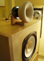 Tractrix Horn and fullrange bass.JPG