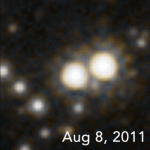 Timelapse Microlensing of Background Star by Wandering Black Hole.gif