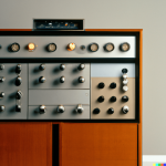 DALL·E 2022-09-04 21.50.53 - full view of a large vintage tube amplifier with multiple tubes a...png