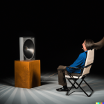 DALL·E 2022-09-04 22.49.29 - in the style of the maxell ad,  side view of a man sitting in an ...png